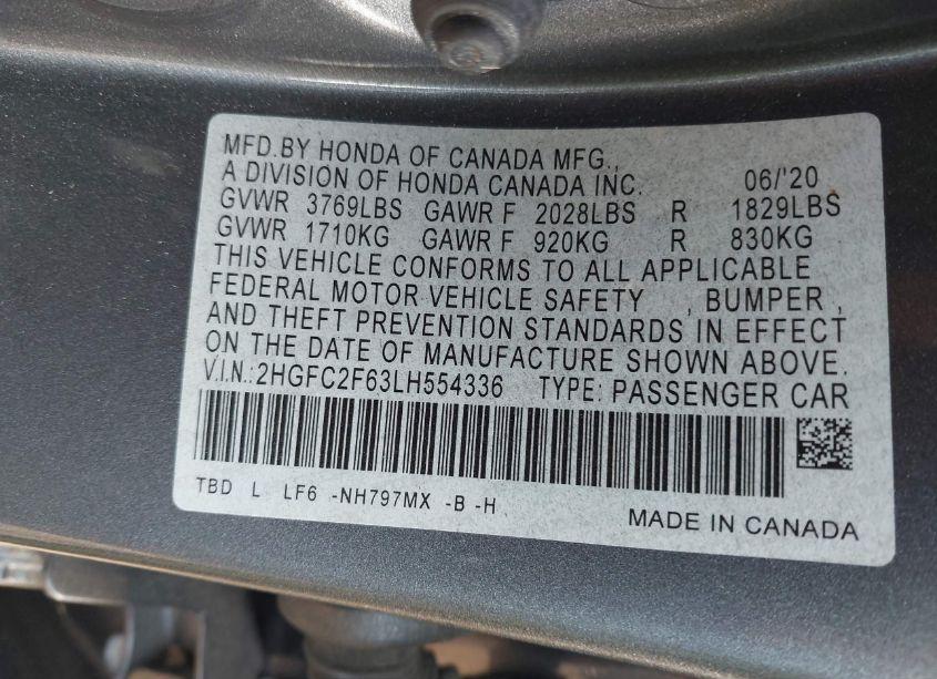 Photo 9 of 2020 Honda Civic LX (VIN 2HGFC2F63LH554336)