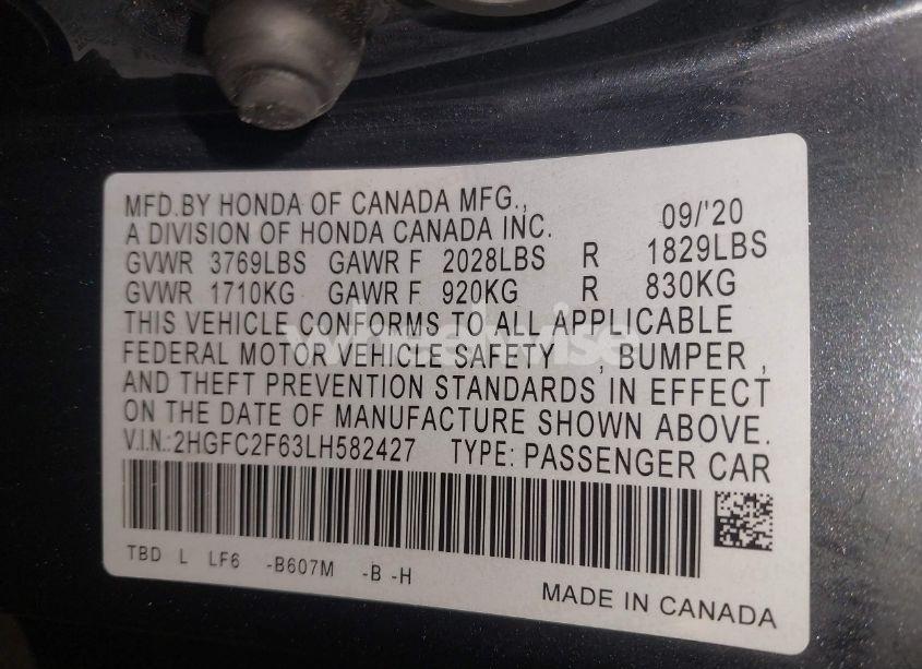 Photo 9 of 2020 Honda Civic LX (VIN 2HGFC2F63LH582427)