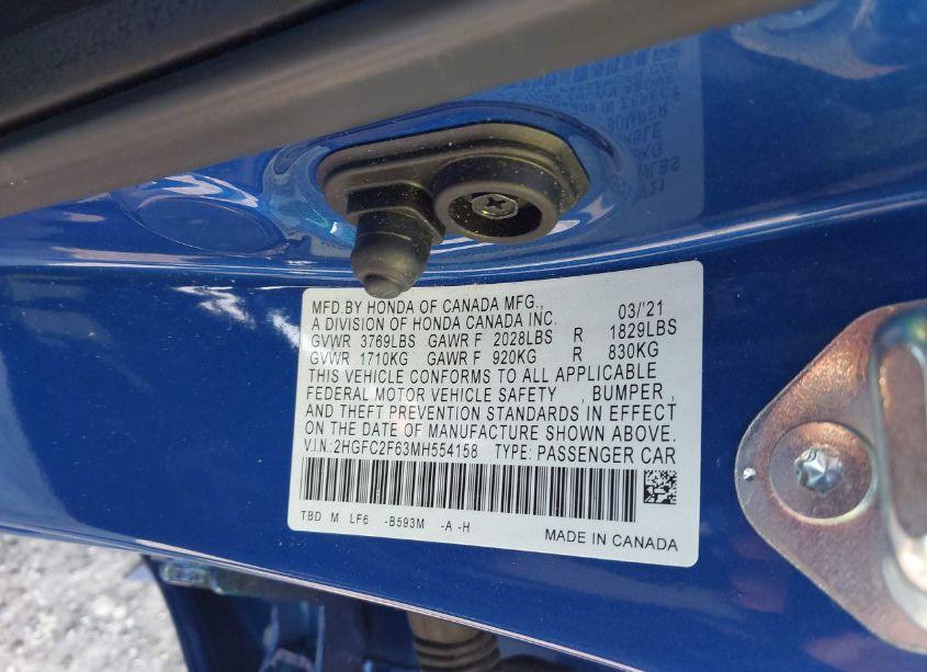 Photo 9 of 2021 Honda Civic LX (VIN 2HGFC2F63MH554158)