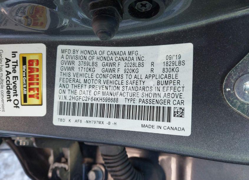 Photo 9 of 2019 Honda Civic LX (VIN 2HGFC2F64KH596688)