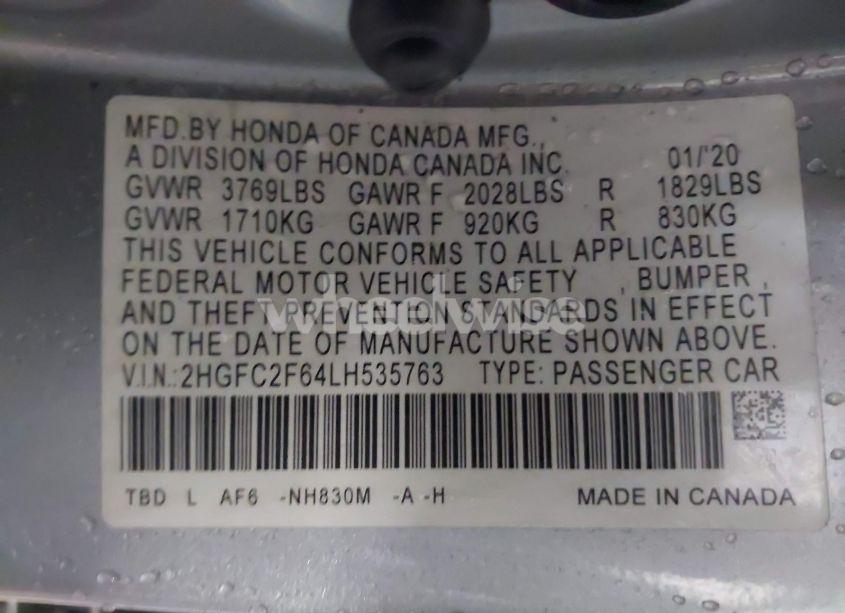 Photo 9 of 2020 Honda Civic LX (VIN 2HGFC2F64LH535763)