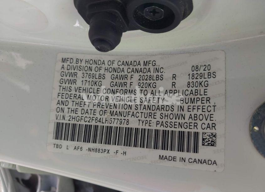 Photo 9 of 2020 Honda Civic LX (VIN 2HGFC2F64LH577978)
