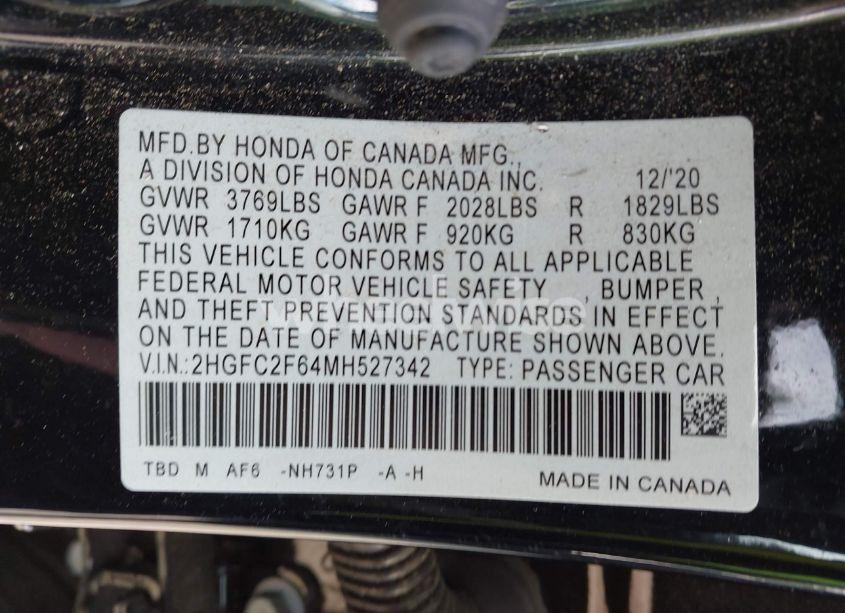 Photo 9 of 2021 Honda Civic LX (VIN 2HGFC2F64MH527342)