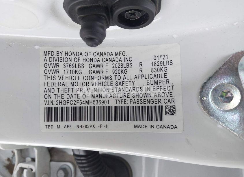 Photo 9 of 2021 Honda Civic LX (VIN 2HGFC2F64MH536901)