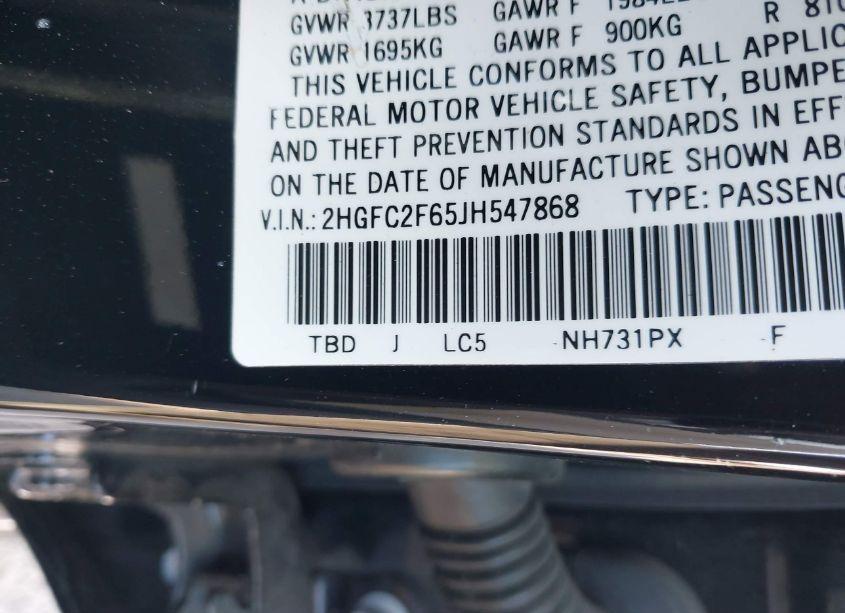 Photo 9 of 2018 Honda Civic LX (VIN 2HGFC2F65JH547868)