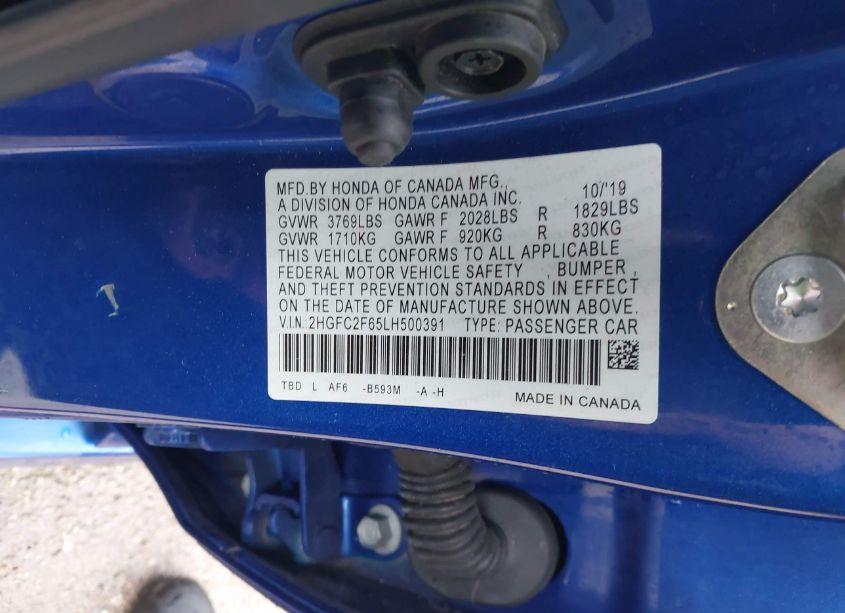Photo 9 of 2020 Honda Civic LX (VIN 2HGFC2F65LH500391)