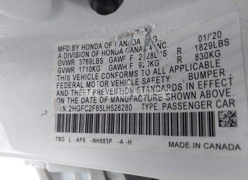 Photo 9 of 2020 Honda Civic LX (VIN 2HGFC2F65LH526280)