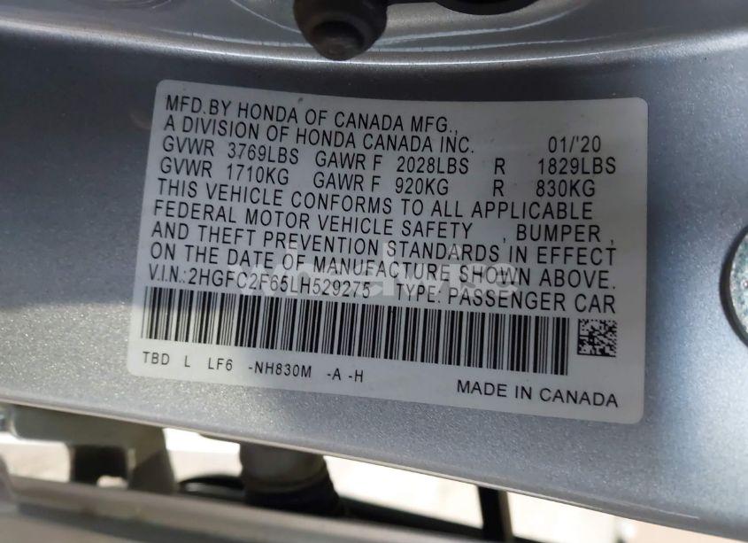 Photo 9 of 2020 Honda Civic LX (VIN 2HGFC2F65LH529275)