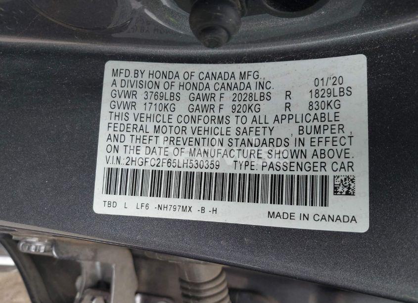 Photo 9 of 2020 Honda Civic LX (VIN 2HGFC2F65LH530359)
