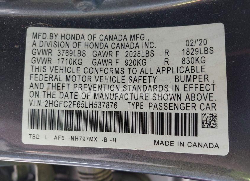 Photo 9 of 2020 Honda Civic LX (VIN 2HGFC2F65LH537876)