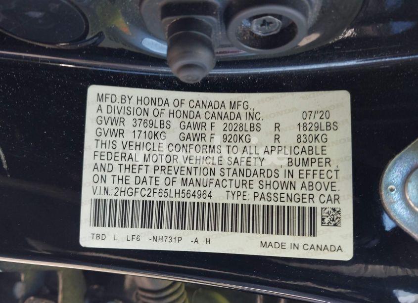 Photo 9 of 2020 Honda Civic LX (VIN 2HGFC2F65LH564964)