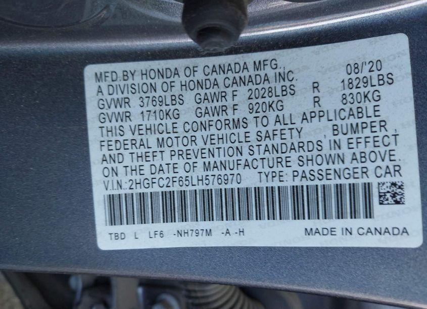 Photo 9 of 2020 Honda Civic LX (VIN 2HGFC2F65LH576970)