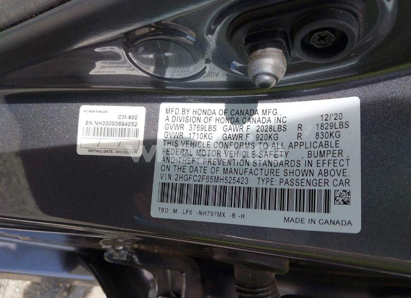 Photo 9 of 2021 Honda Civic LX (VIN 2HGFC2F65MH525423)