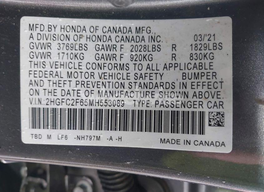 Photo 9 of 2021 Honda Civic LX (VIN 2HGFC2F65MH553089)