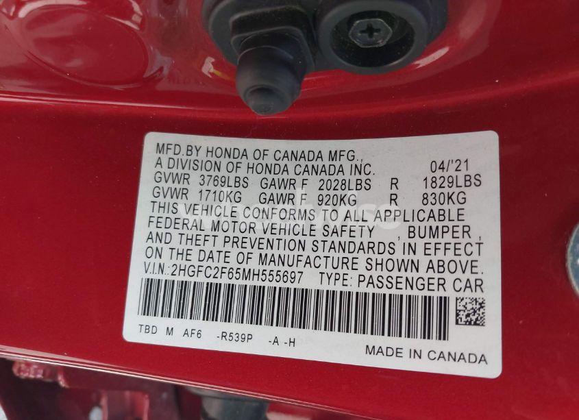 Photo 9 of 2021 Honda Civic LX (VIN 2HGFC2F65MH555697)