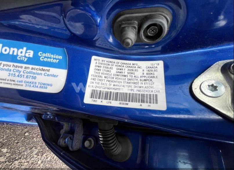 Photo 9 of 2019 Honda Civic LX (VIN 2HGFC2F66KH520311)