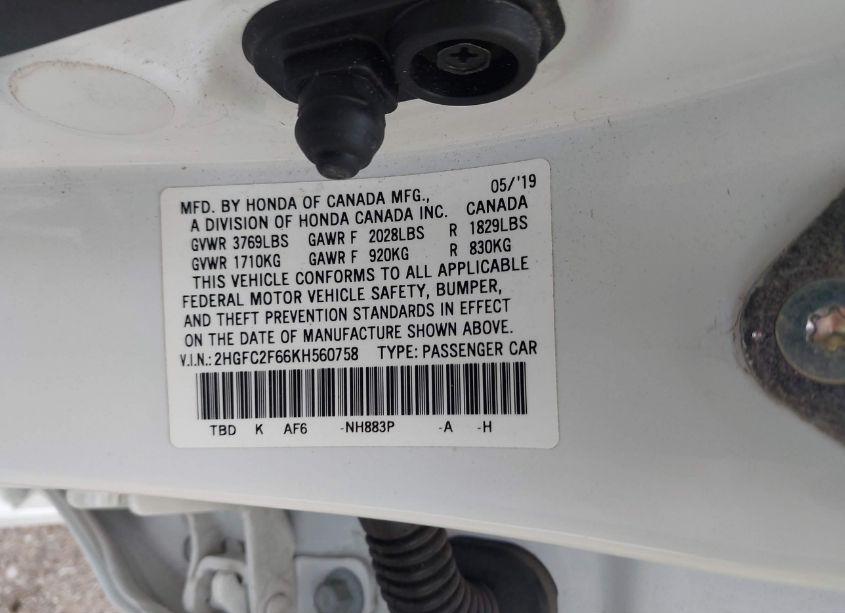 Photo 9 of 2019 Honda Civic LX (VIN 2HGFC2F66KH560758)