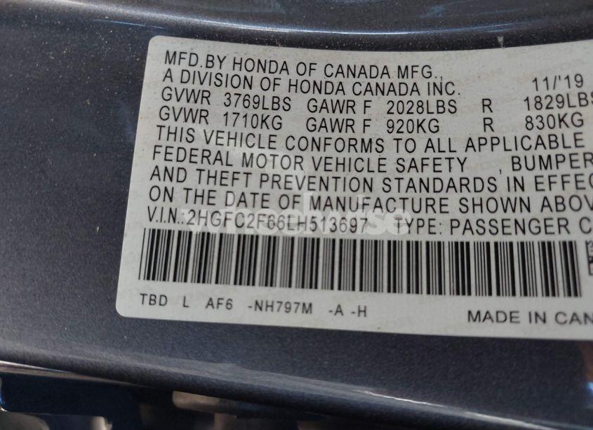 Photo 9 of 2020 Honda Civic LX (VIN 2HGFC2F66LH513697)