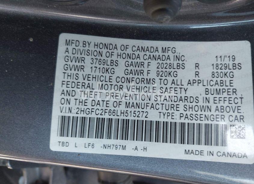 Photo 9 of 2020 Honda Civic LX (VIN 2HGFC2F66LH515272)