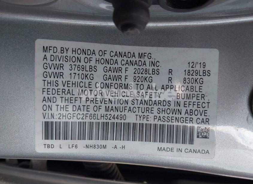 Photo 9 of 2020 Honda Civic LX (VIN 2HGFC2F66LH524490)