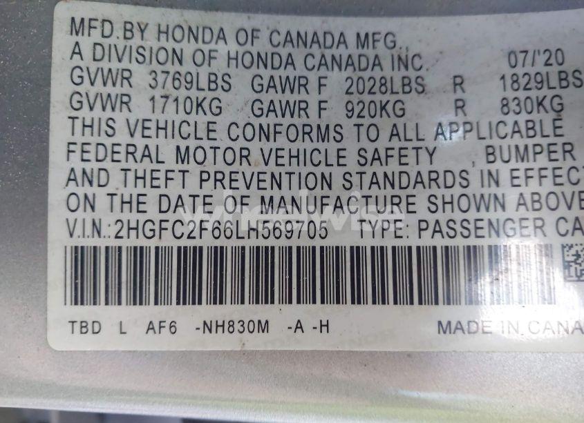 Photo 9 of 2020 Honda Civic LX (VIN 2HGFC2F66LH569705)