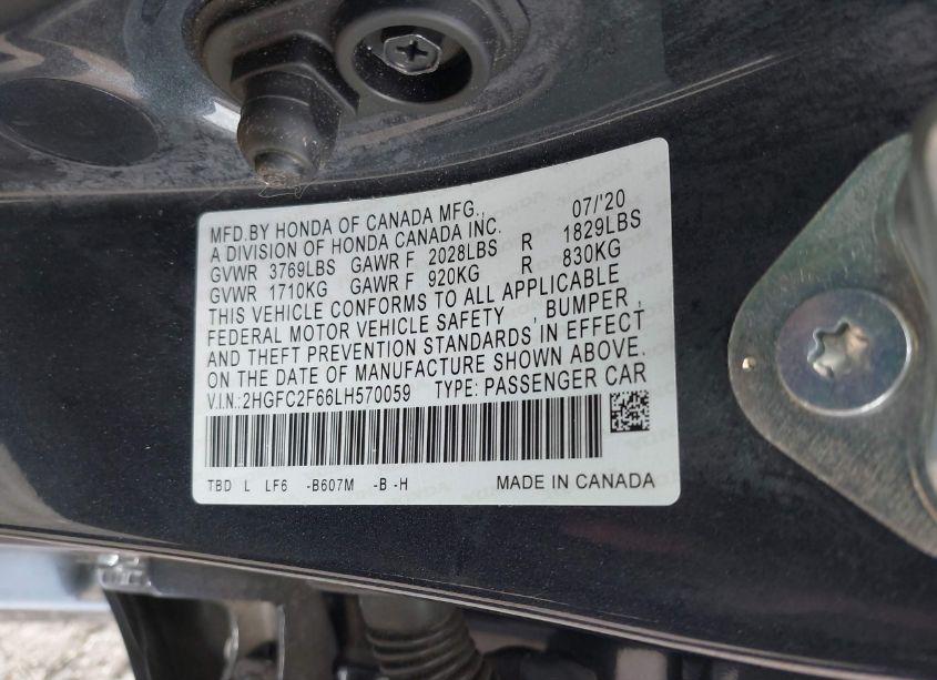 Photo 9 of 2020 Honda Civic LX (VIN 2HGFC2F66LH570059)