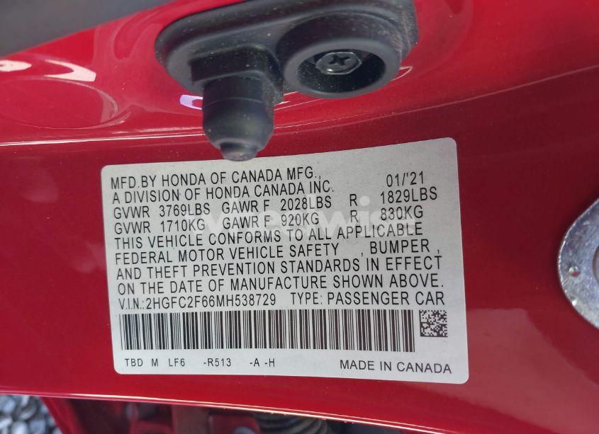 Photo 9 of 2021 Honda Civic LX (VIN 2HGFC2F66MH538729)