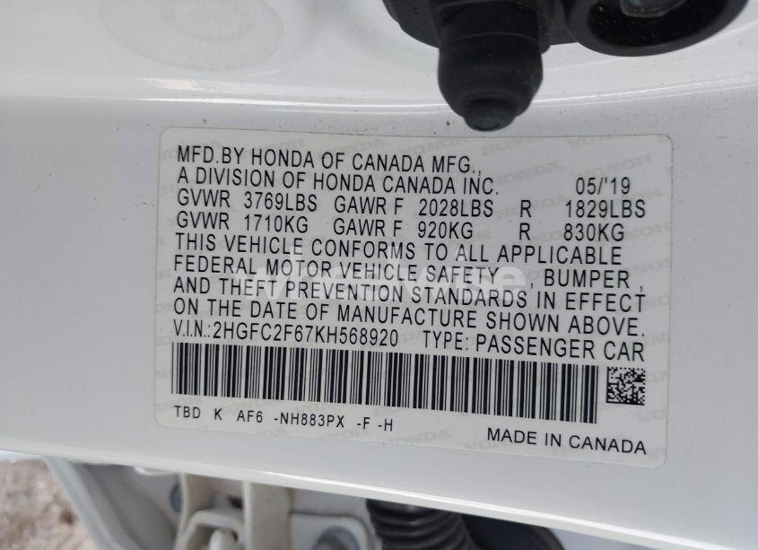 Photo 9 of 2019 Honda Civic LX (VIN 2HGFC2F67KH568920)