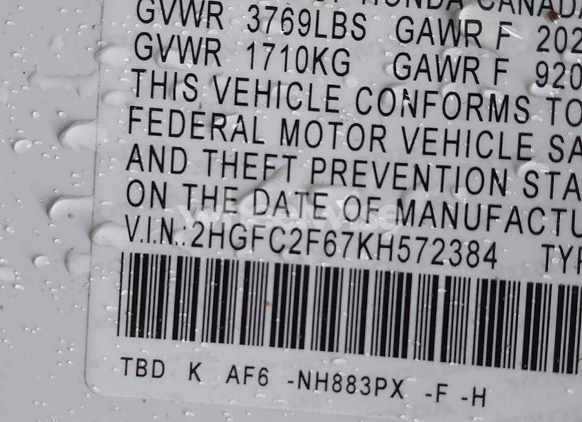 Photo 9 of 2019 Honda Civic LX (VIN 2HGFC2F67KH572384)