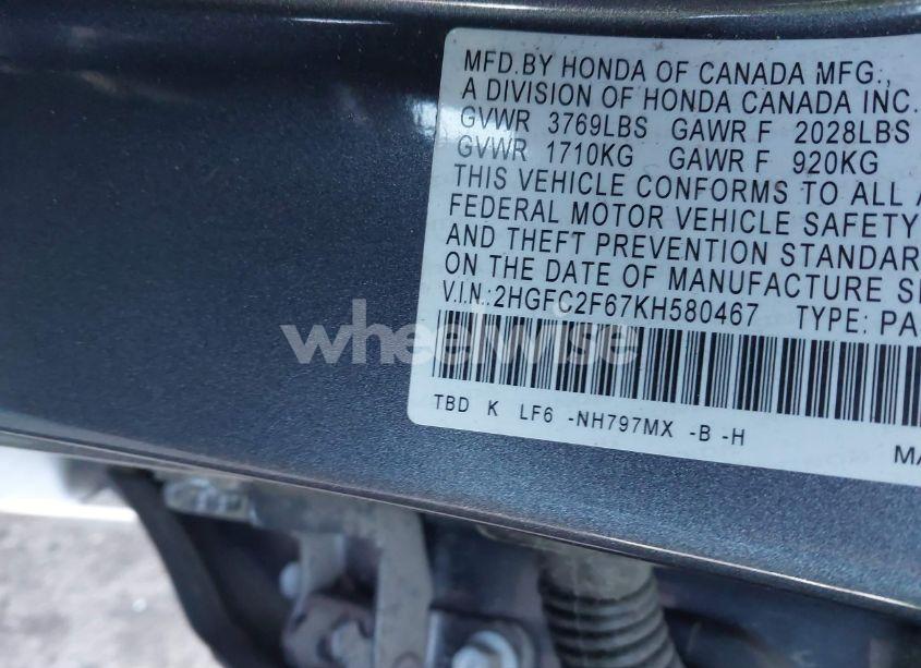 Photo 9 of 2019 Honda Civic LX (VIN 2HGFC2F67KH580467)