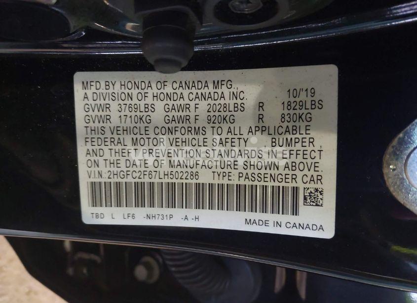Photo 9 of 2020 Honda Civic LX (VIN 2HGFC2F67LH502286)