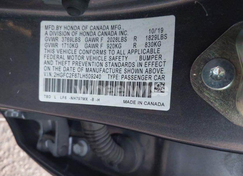 Photo 9 of 2020 Honda Civic LX (VIN 2HGFC2F67LH509240)