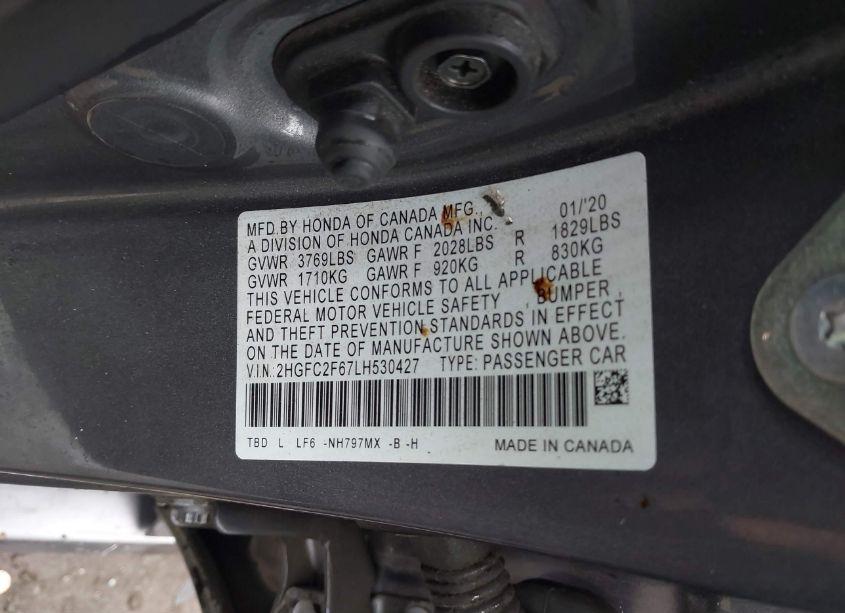 Photo 9 of 2020 Honda Civic LX (VIN 2HGFC2F67LH530427)
