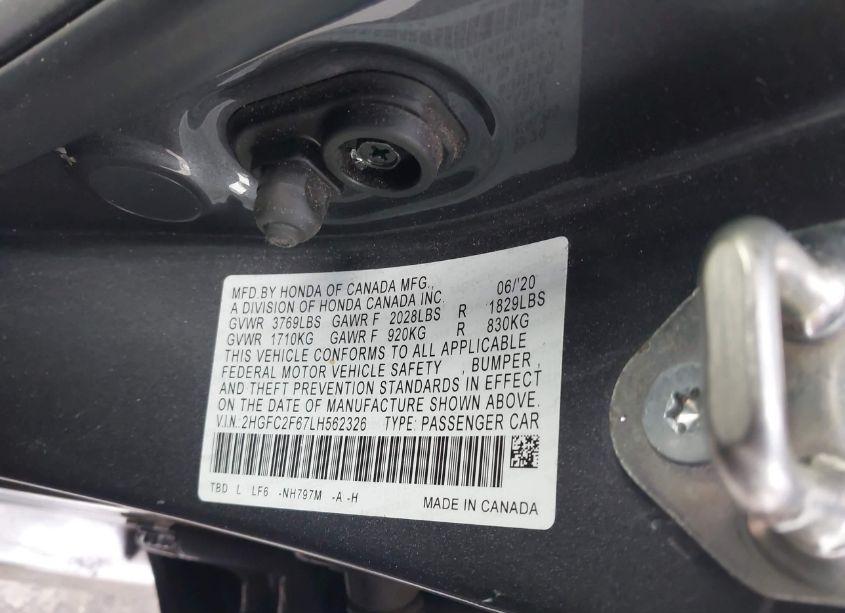 Photo 9 of 2020 Honda Civic LX (VIN 2HGFC2F67LH562326)