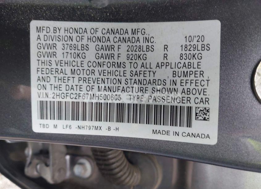 Photo 8 of 2021 Honda Civic LX (VIN 2HGFC2F67MH500605)