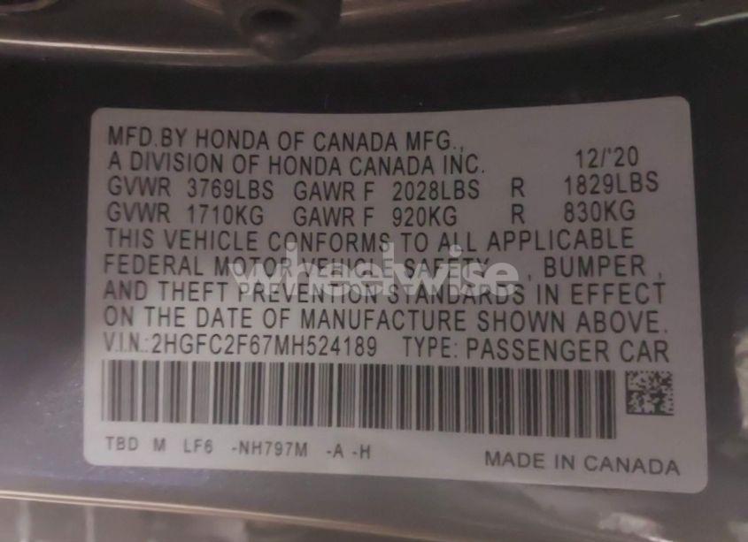 Photo 9 of 2021 Honda Civic LX (VIN 2HGFC2F67MH524189)