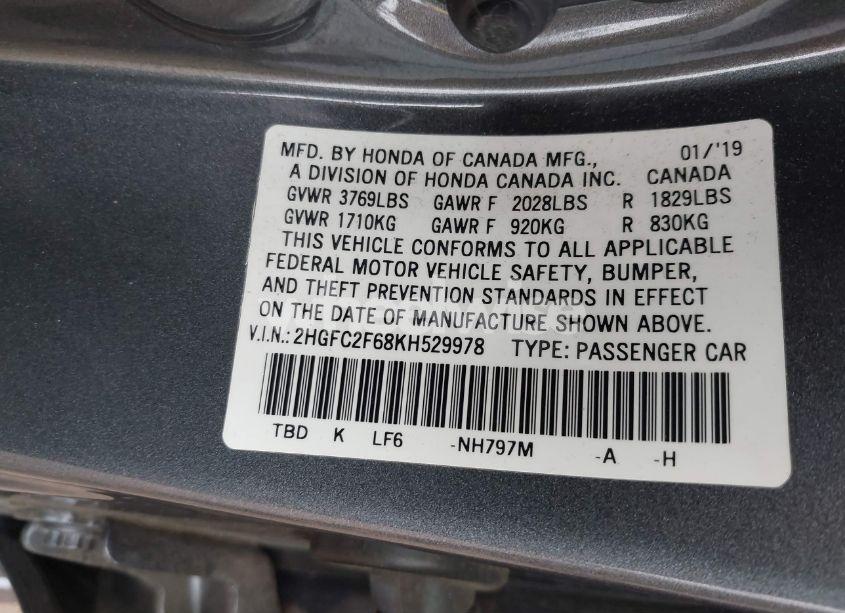 Photo 9 of 2019 Honda Civic LX (VIN 2HGFC2F68KH529978)