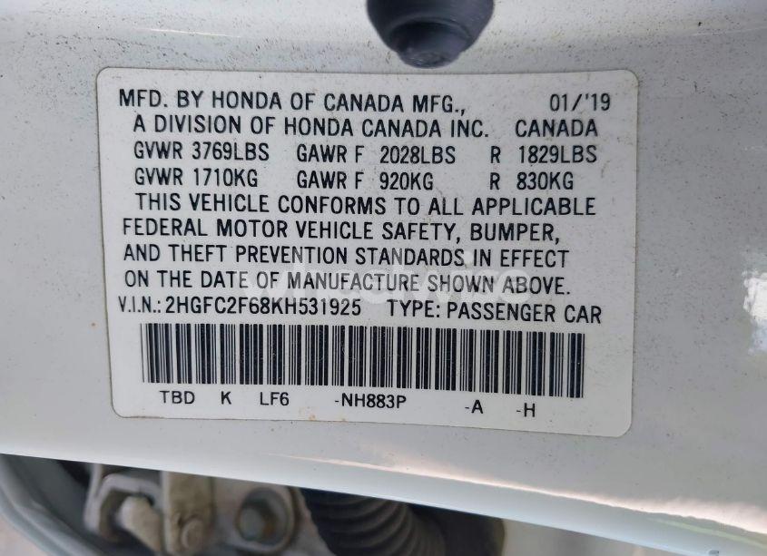 Photo 9 of 2019 Honda Civic LX (VIN 2HGFC2F68KH531925)