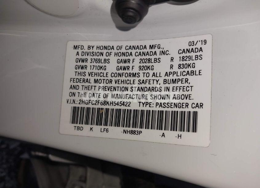 Photo 9 of 2019 Honda Civic LX (VIN 2HGFC2F68KH545422)