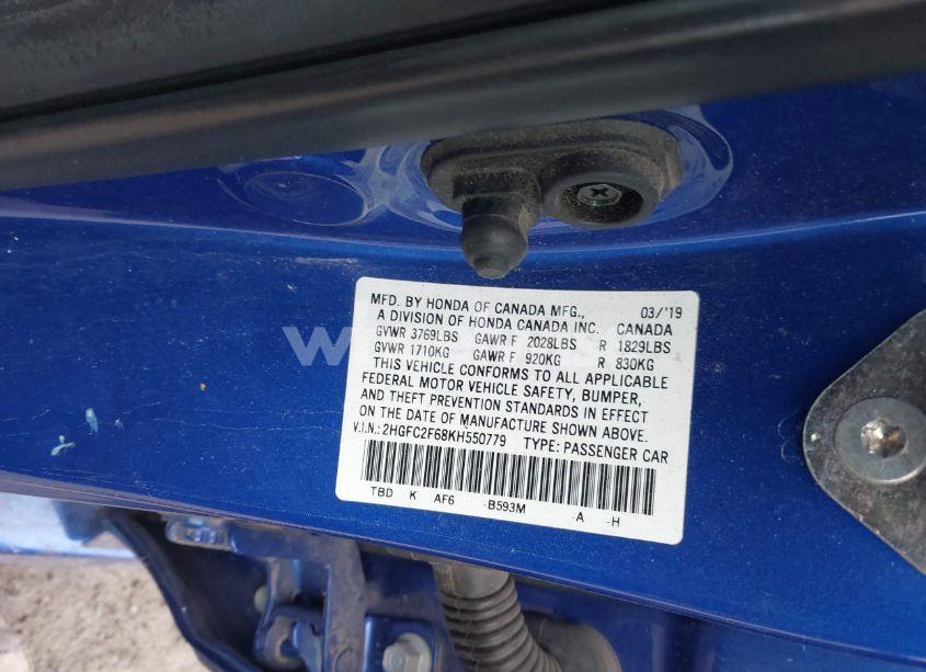 Photo 9 of 2019 Honda Civic LX (VIN 2HGFC2F68KH550779)