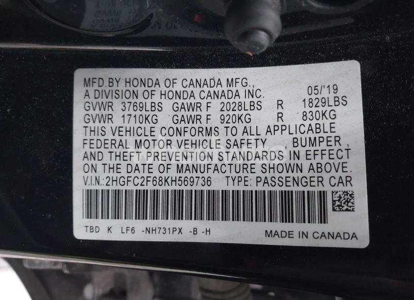 Photo 9 of 2019 Honda Civic LX (VIN 2HGFC2F68KH569736)