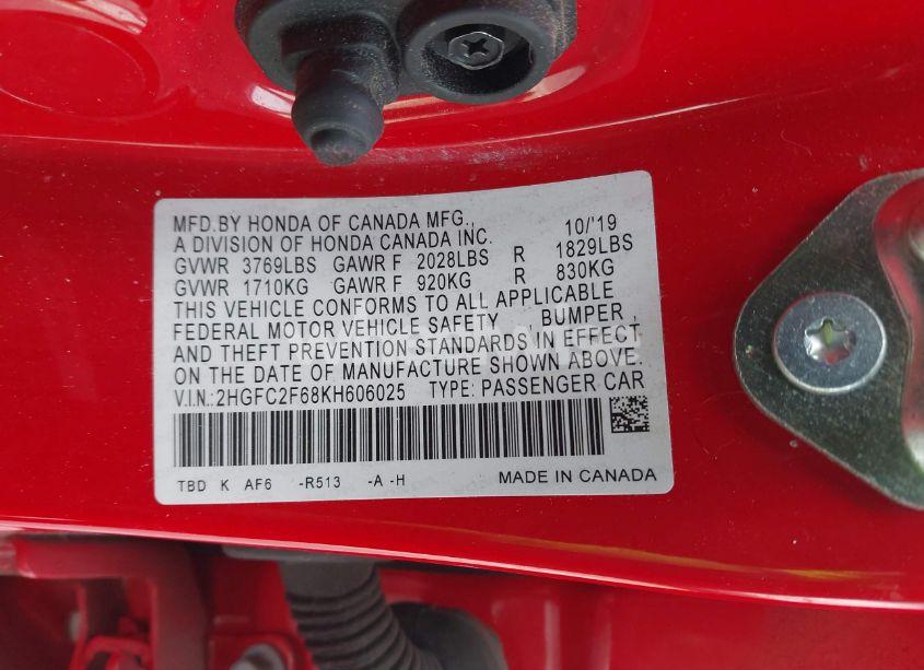 Photo 9 of 2019 Honda Civic LX (VIN 2HGFC2F68KH606025)