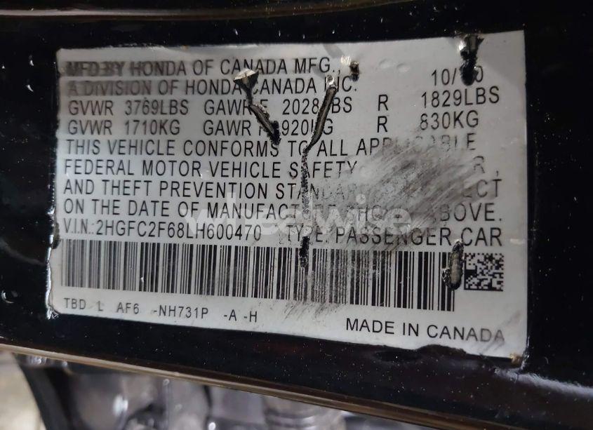 Photo 9 of 2020 Honda Civic LX (VIN 2HGFC2F68LH600470)