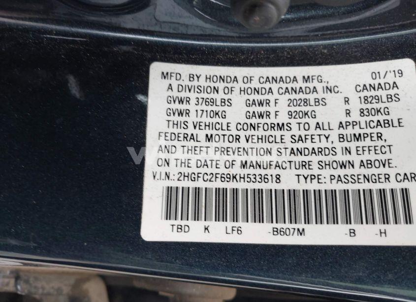 Photo 9 of 2019 Honda Civic LX (VIN 2HGFC2F69KH533618)