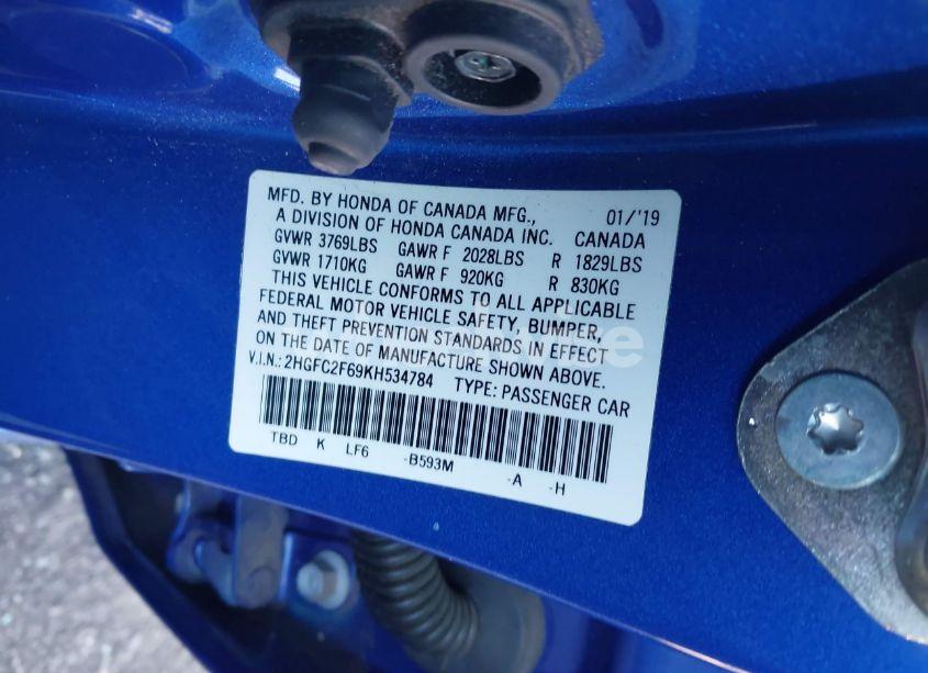 Photo 9 of 2019 Honda Civic LX (VIN 2HGFC2F69KH534784)