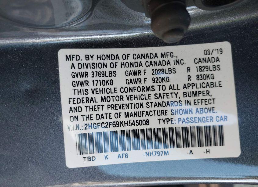 Photo 9 of 2019 Honda Civic LX (VIN 2HGFC2F69KH545008)