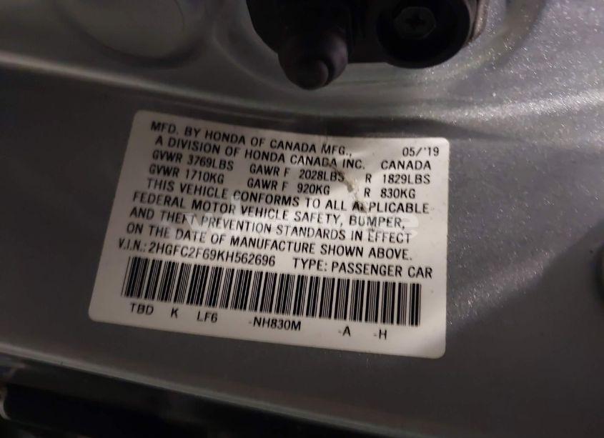 Photo 9 of 2019 Honda Civic LX (VIN 2HGFC2F69KH562696)