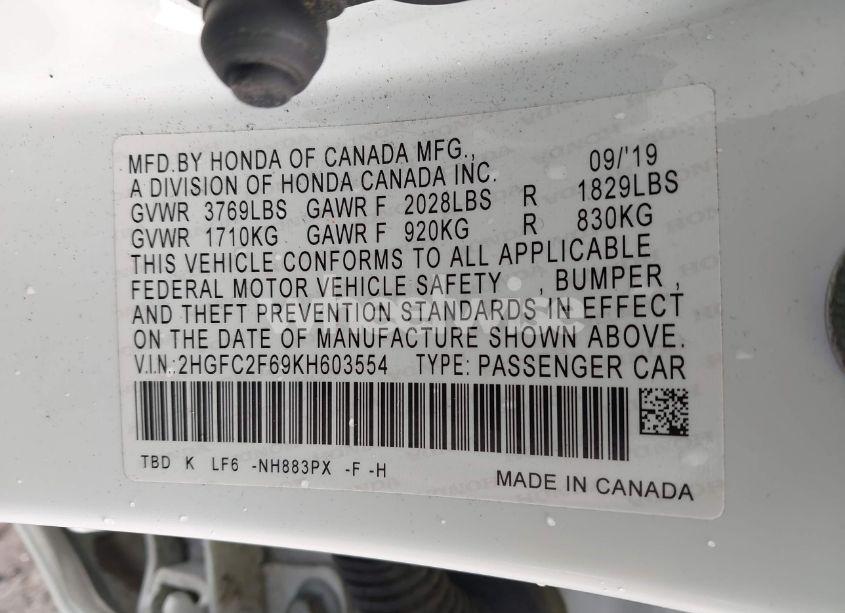 Photo 9 of 2019 Honda Civic LX (VIN 2HGFC2F69KH603554)