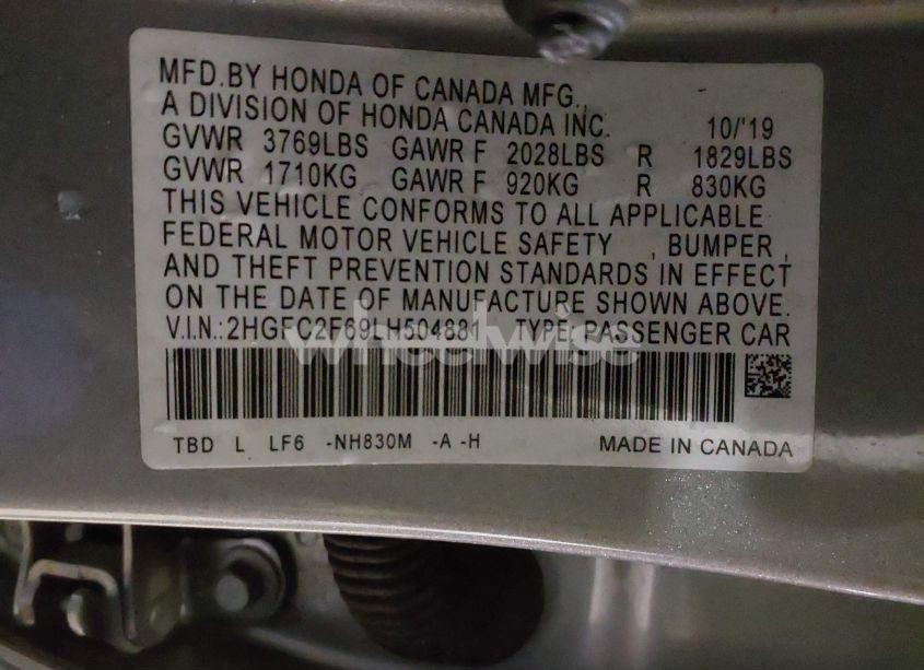 Photo 9 of 2020 Honda Civic LX (VIN 2HGFC2F69LH504881)