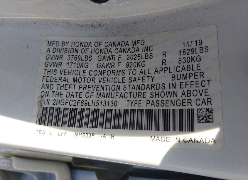 Photo 9 of 2020 Honda Civic LX (VIN 2HGFC2F69LH513130)